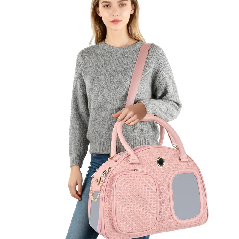 Dog Purse Carrier for Small Dogs, TSA Airline Approved Pet Tote Bag, Fashion Soft-Sided Puppy Carrier Purse with Pockets for Travel, Shopping, Daily Use (Pink, 16.1inch x 8.7inch x 12inch(LxWxH)) Pink 16.1inch x 8.7inch x 12inch(LxWxH)