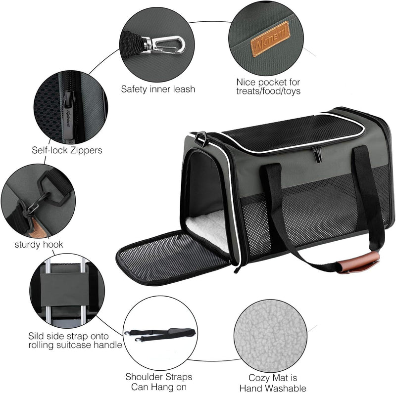 Akinerri Airline Approved Pet Carriers,Collapsible Soft Sided Pet Travel Carrier for Dogs and Cats, Cat Carrier Pet Carries for Small Medium Cats Black - PawsPlanet Australia