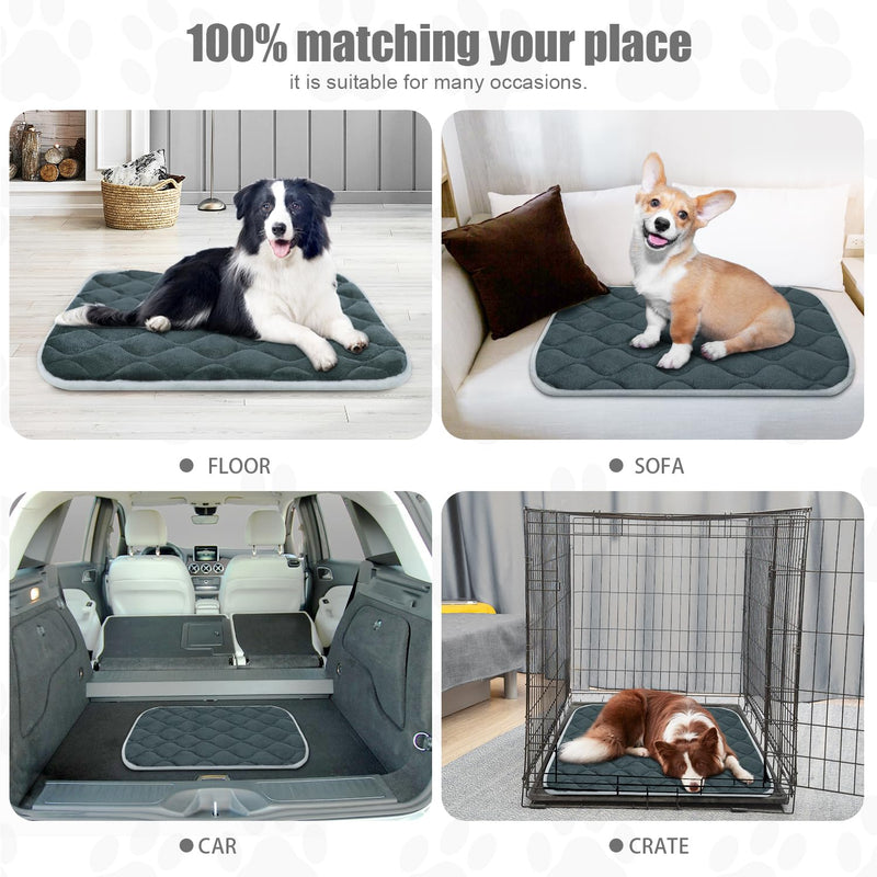 furrybaby Dog Bed Mat Flat Crate Mat with Anti-Slip Bottom Machine Washable Pet Kennel Pad for Dog Sleeping (L 42x28'', Grey Mat) 42.0"L x 28.0"W x 0.7"Th - PawsPlanet Australia