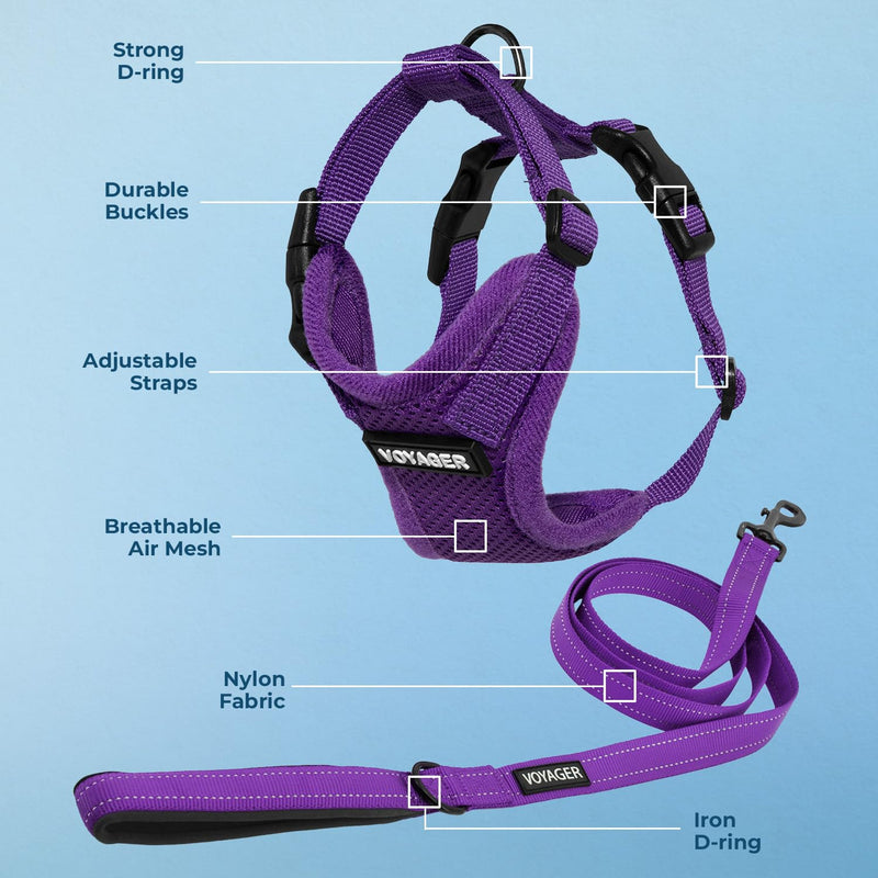 Voyager Step-in Lock Dog Harness w Reflective Dog Leash Combo Set with Neoprene Handle 5ft - Supports Small, Medium and Large Breed Puppies/Cats by Best Pet Supplies - Purple, M - PawsPlanet Australia