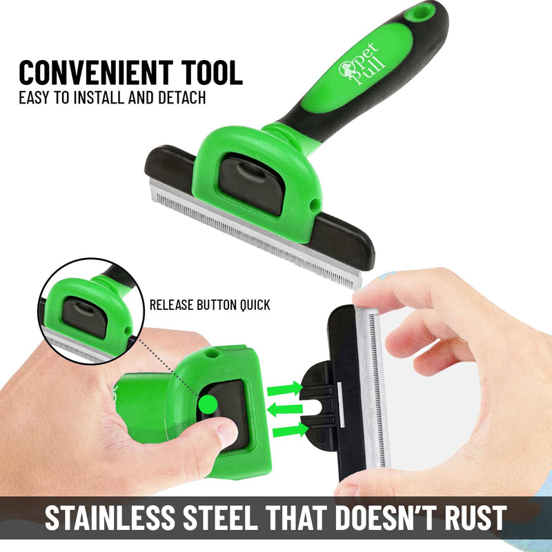 Pet Deshedding Tool Cleaning Brush - Green - For Dogs & Cats - Hair Removal Tool - Stainless Steel Knot Detangler Comb - 95% Shedding Reduce - PawsPlanet Australia