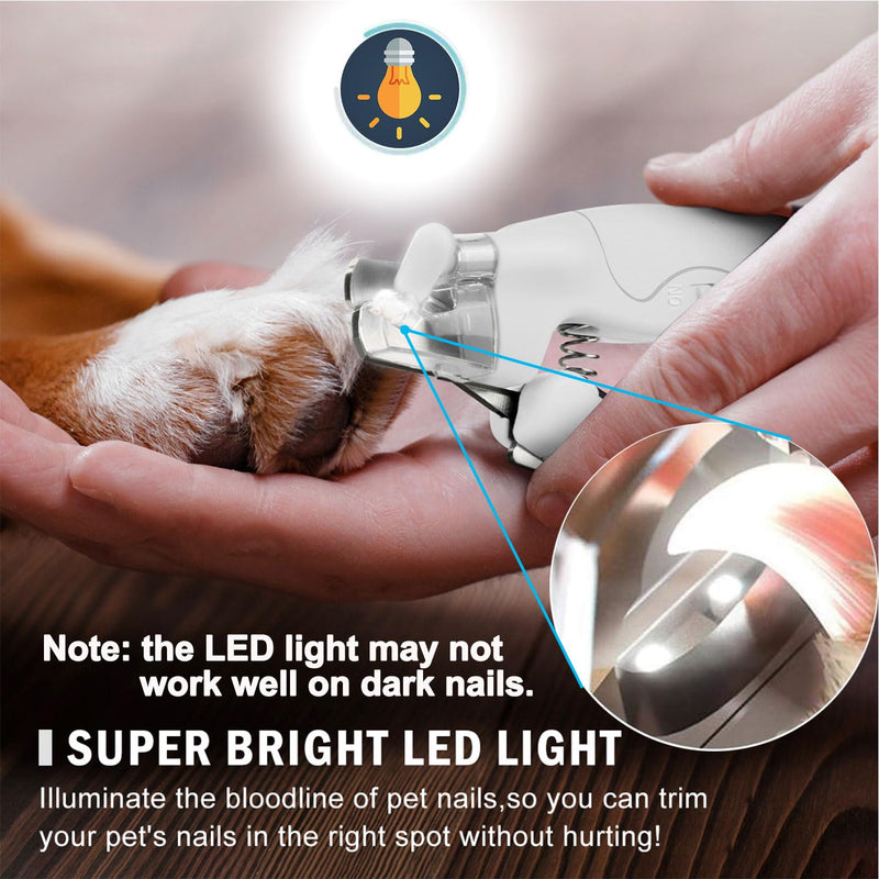Pet Nail Clipper with LED Light for Dogs & Cats, Rechargeable Nails & Claws Trimmer Grooming, Safe Professional Trimming Tool with Nail Trapper & Free Nail File, Quick-Sensor Razor Sharp Blades White With Led Light - PawsPlanet Australia