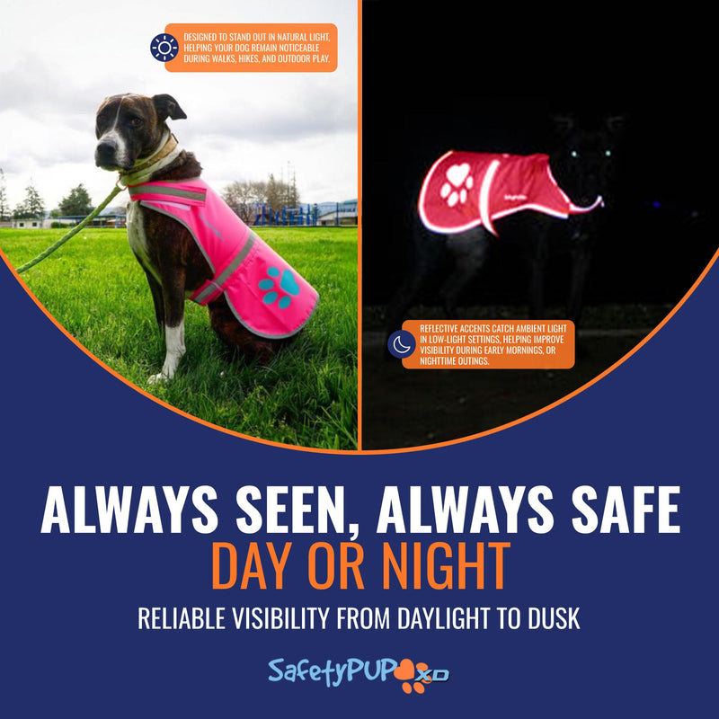 SafetyPUP XD Dog Reflective Vest – Hi-Vis Fluorescent Visibility That Helps to Safeguard Your Pet On/Off Leash in Urban & Rural Areas (Pink, X-Large) Pink - PawsPlanet Australia