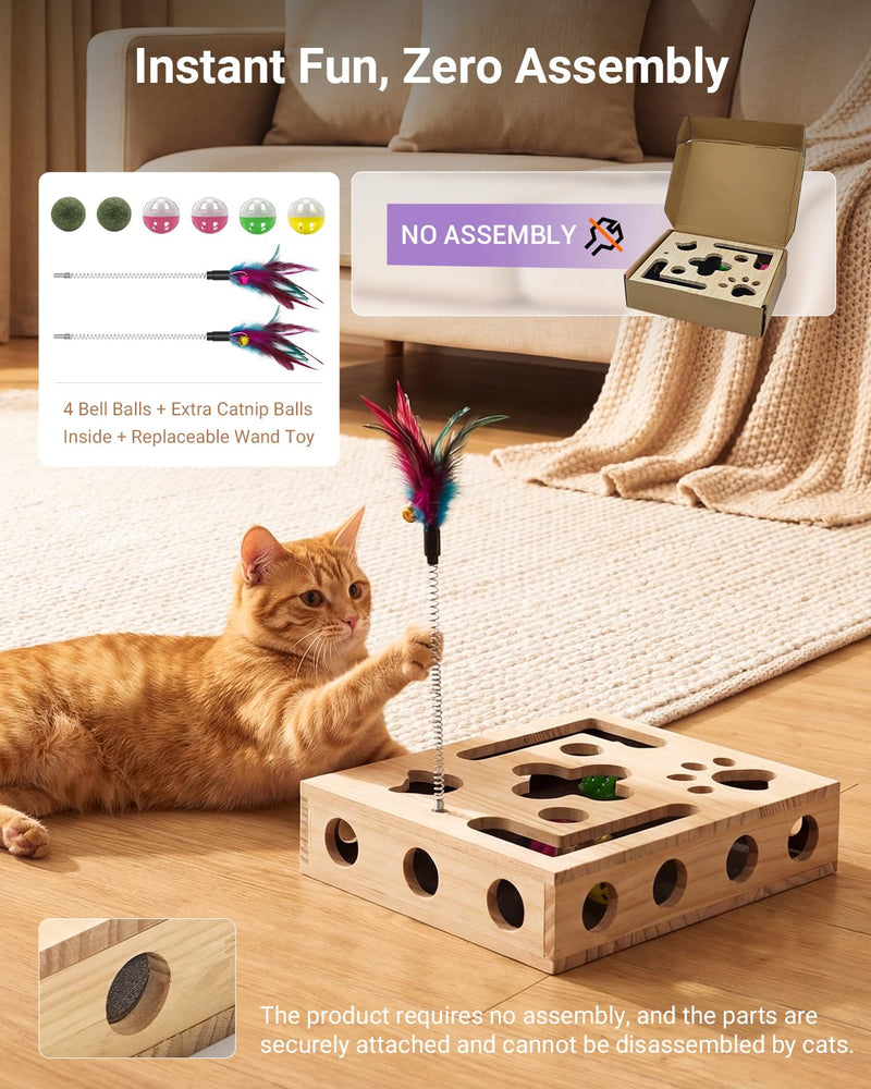 Cat Nail File Box with Interactive Cat Toys – 2026 Upgraded Cats Nail File Enrichment Box Scratch Puzzle Toy for Indoor Cats, Natural Claw Care with 2 Wand Toys&Catnip Ball&4 Bell Ball(Random Color)