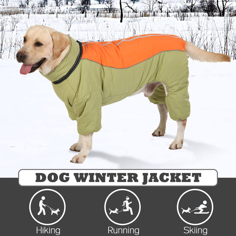 Dog Warm Thick Winter Snowsuit, Fullbody Zip Up Coat with Leash Ring, Reflective Windproof Waterproof Dog Snow Jacket, LightGreen,22 22
