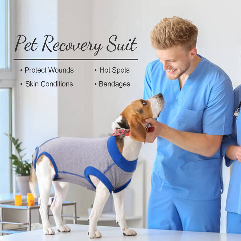 PUMYPOREITY Recovery Suit After Surgery Male/Female Dogs, Pet Post-Operative Shirt Dog Abdominal Wounds Protector Anti-Licking Puppy Medical Surgical Suit(Grey, S) Grey