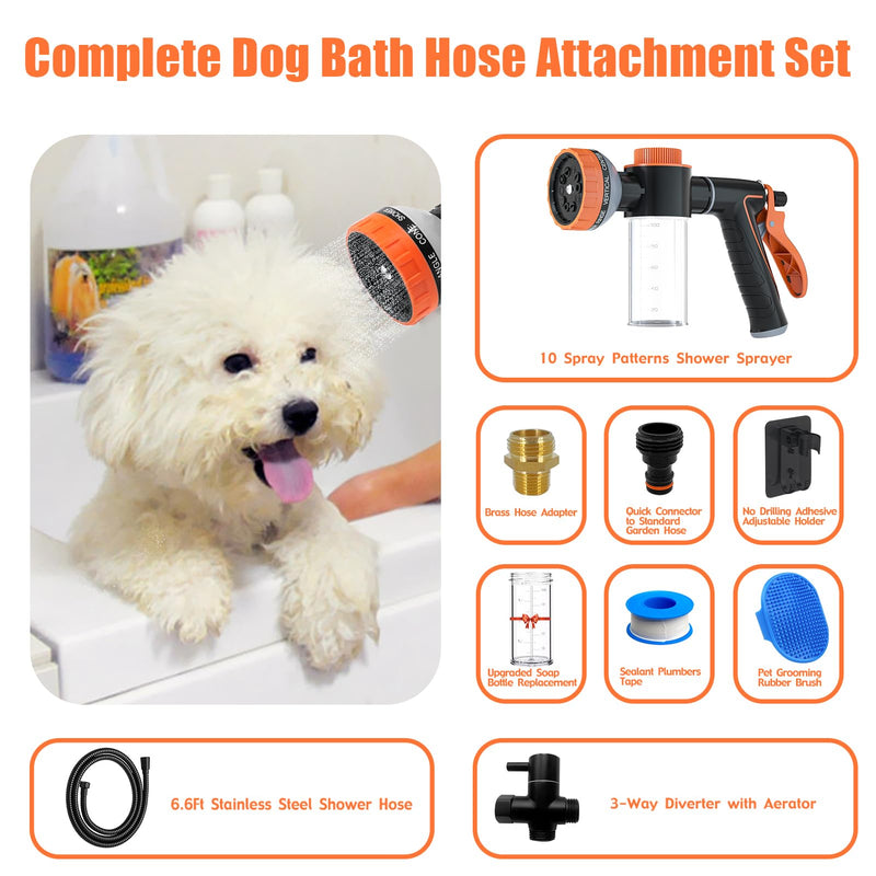Dog Washing Hose Attachment for Pet Bathing with Black Shower Diverter, Pup Dog Wash Hose Nozzle Shampoo Sprayer for Indoor Outdoor Pet Shower, Dog Shower Attachment with Dog Brush - PawsPlanet Australia