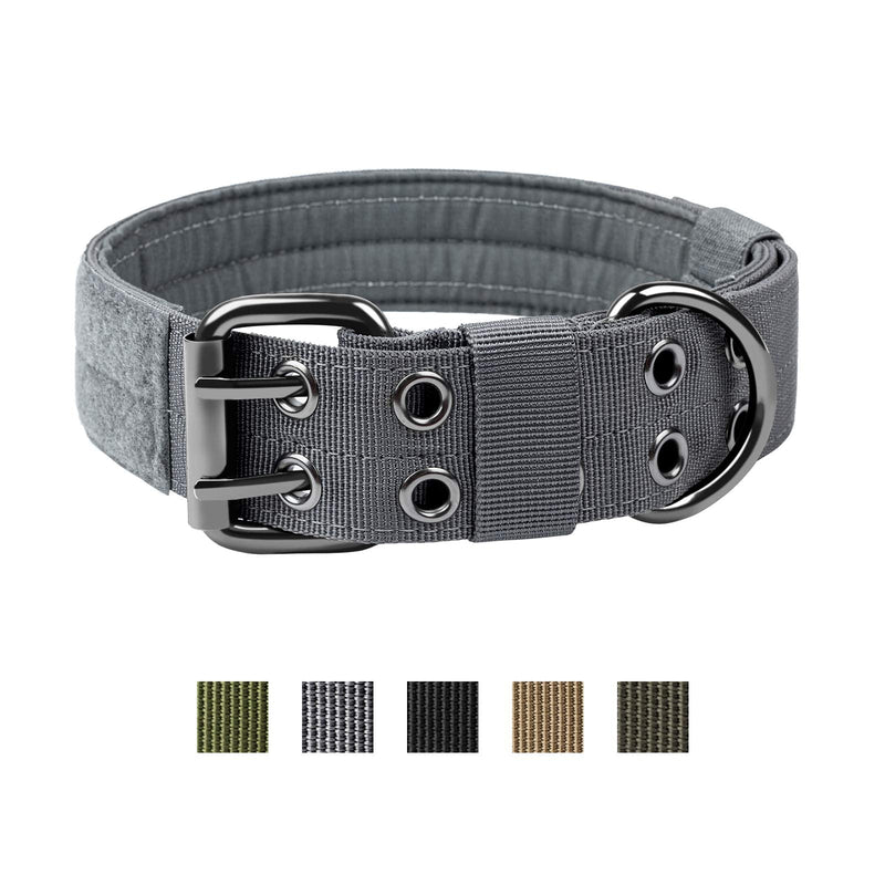 OneTigris Military Adjustable Dog Collar with Metal D Ring & Buckle 2 Sizes (L, Grey) Large - PawsPlanet Australia