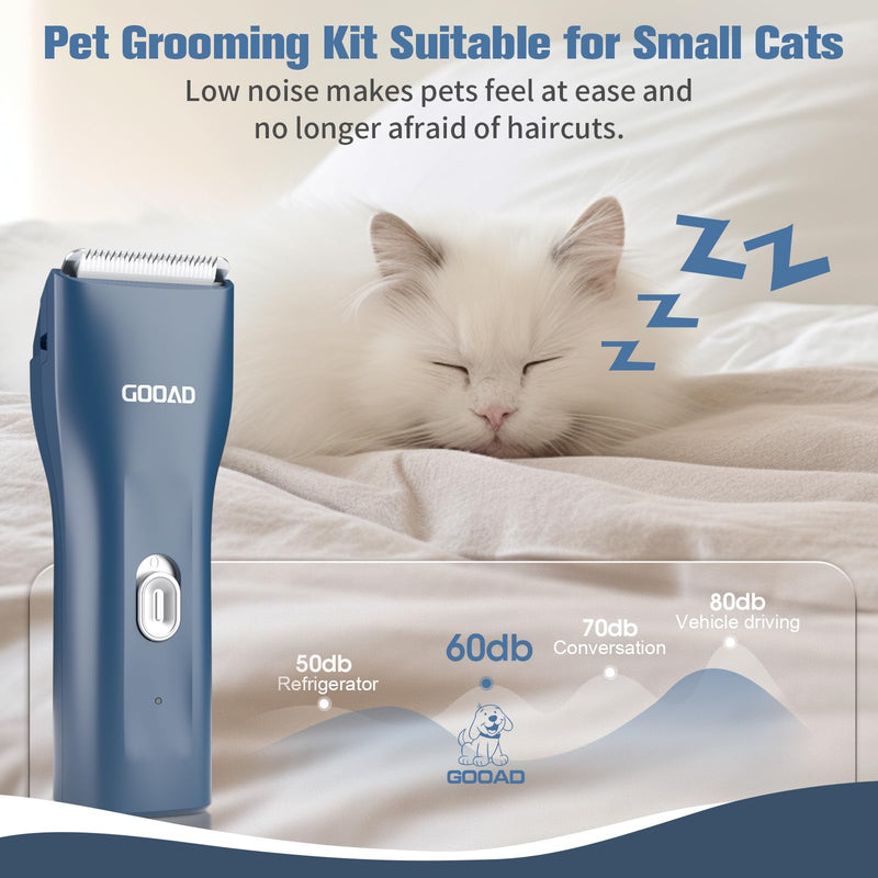 Goood Cat Clippers for Matted & Long Hair - Quiet, Cordless Grooming Kit with Paw Trimmer & Nail Grinder for Cats & Small Pets (Blue) Blue - PawsPlanet Australia