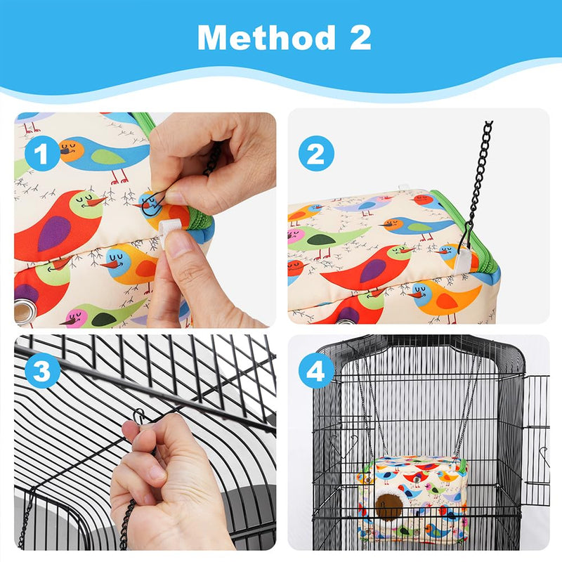 Cotton Bird Bed & Hammock for Cage - Winter Snuggle Nest with Entry Hole, Observation Window & Screw/Chain Mounting for Parakeets, Cockatiels