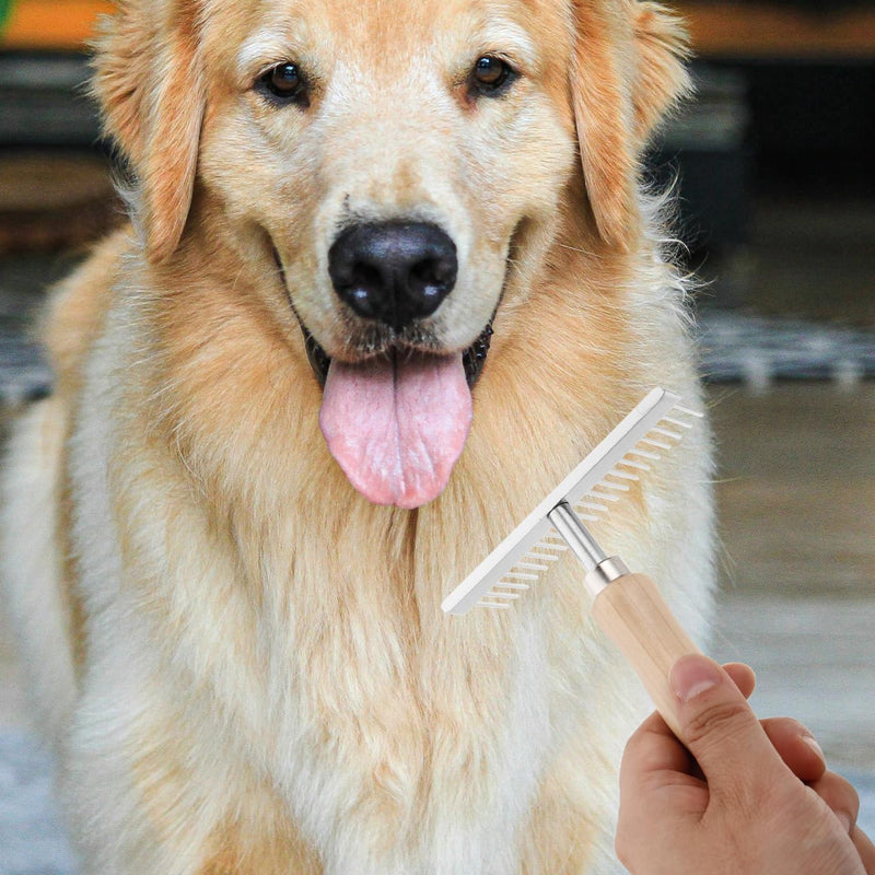 Grooming Rake with Anti-Slip Wooden Handle: Stainless Steel Grooming Brush for Dogs Golden Retriever Husky German Shepherd Pet Supplies Tool - PawsPlanet Australia