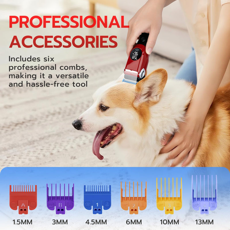 Mcbazel Dog Clippers Grooming Kit, Low Noise Rechargeable Cordless Adjustable Pet Hair Shaver Trimmers Set for Dogs, Cats and Other Pets - Red - PawsPlanet Australia