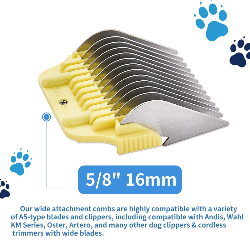 16MM 5/8Inch Pet Grooming Clipper Attachment Guard Comb, for Wide A5 Blades, Compatible with Andis, Conair, Wahl, Laube, Thrive, Bucchelli, or other A5 Series, Only Fit for 10W/15W/30W Wide Blade 16mm or 5/8" - PawsPlanet Australia
