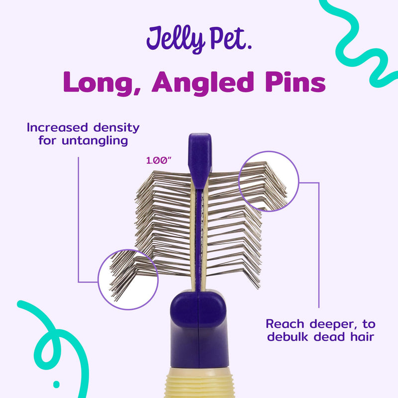 Jelly Pet Double Sided Dog Slicker Brush, Longer Pins, Flexible Head, Fine/Coarse Sides, Removes Unwanted Tangles, Small, Purple - PawsPlanet Australia