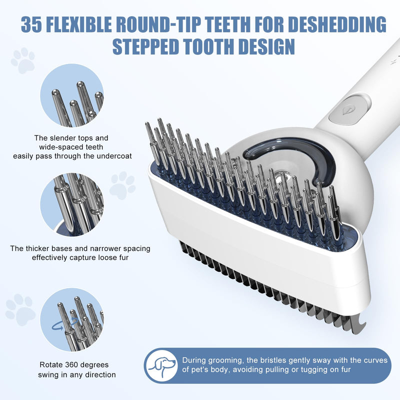 Double-Sided Pet Deshedding Dematting Comb & Steam Brush with 2 Spray Levels, Extra-Wide Detangling Undercoat Rake for Long-Hair Dogs & Cats Matted Fur, Knots, Rechargeable Grooming & Massage Tool - PawsPlanet Australia