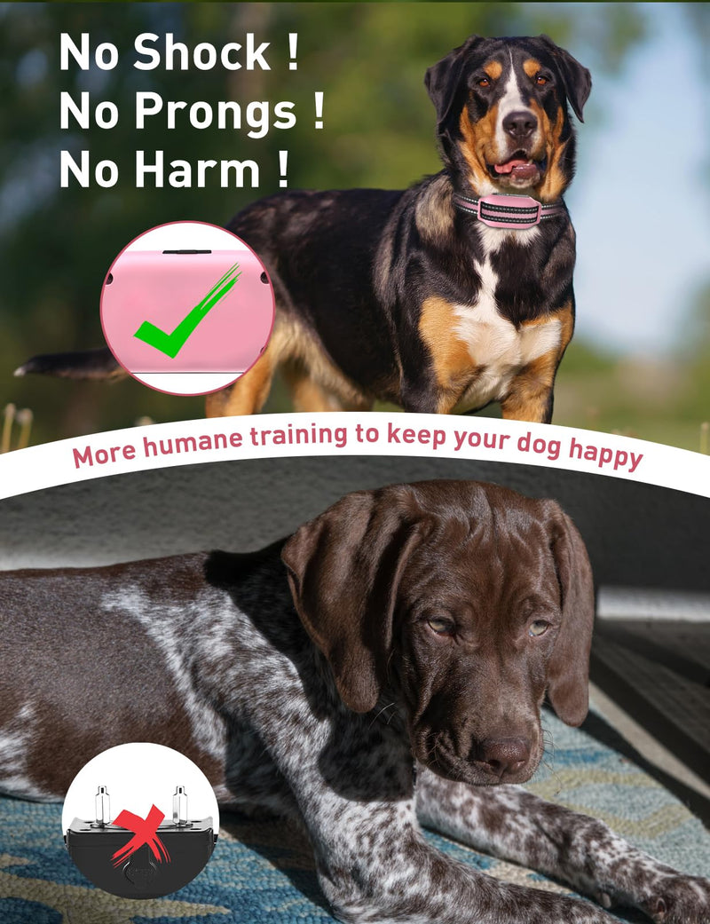 No Shock Dog Training Collar, Beep and Vibrating Dog Collar with Remote 2800Ft, Vibration Collar for Small Medium Large Dogs - No Prongs Pink - White