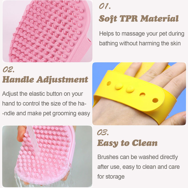 4Pack Pet Grooming Brush Kit, Aoche Dog Bath Brush Flea Comb for Dogs Pet Shampoo Brush Soothing Massage Rubber Comb Flea Lice Comb Cat Tear Stain Comb Dog Brush for Shedding Pink+Yellow - PawsPlanet Australia