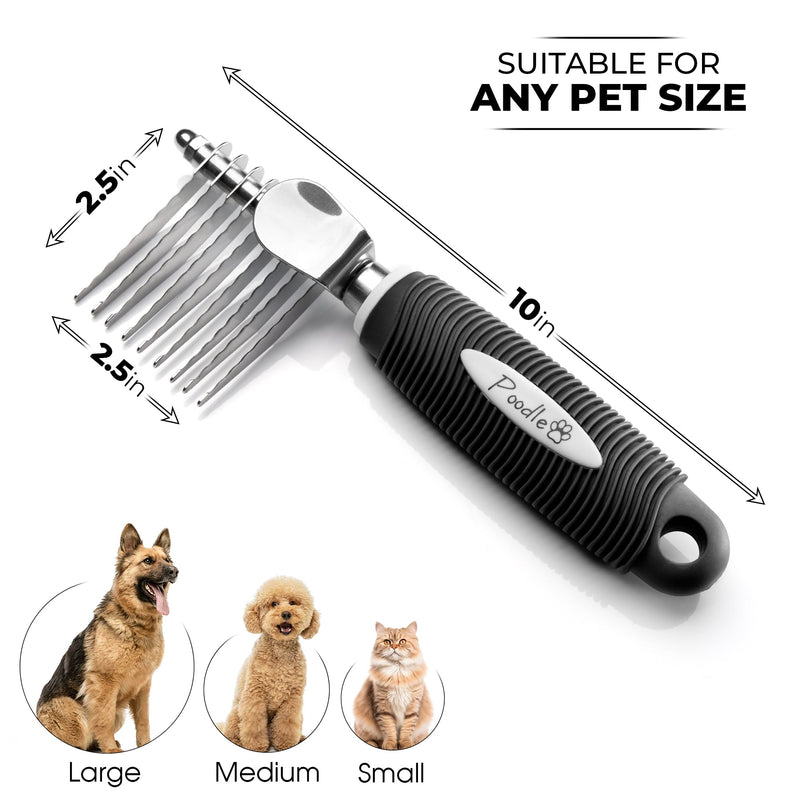 Poodle Pet Bundle - Round Bristle Pet Brush for Dogs and Cats + Dematting Fur Rake Comb Brush for Dogs and Cats for Detangling Matted or Knotted Undercoat Hair - PawsPlanet Australia