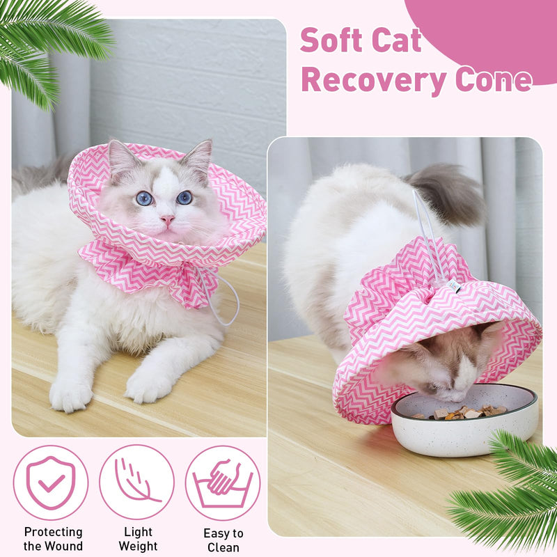 Soft Cat Recovery Cone - Adjustable Drawstring, Elizabethan Collar, Neck Protector for Cats After Surgery, Lightweight Collar to Prevent Licking Wounds (Yellow, One Size) yellow one size