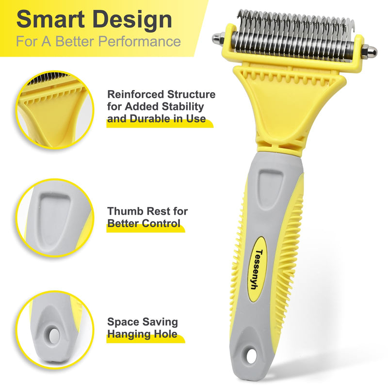 Professional Dog Brush for Shedding, Undercoat Rake for Medium and Long Haired & Double Coated Dogs, Double Sided Design with 12+23 Blades - PawsPlanet Australia