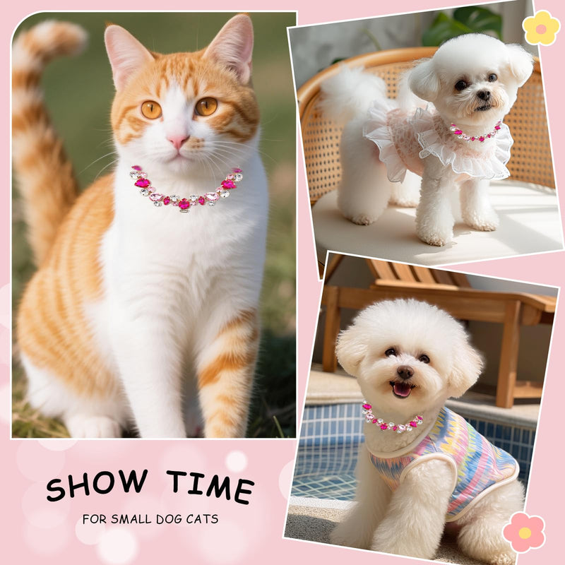 Dog and Cat Gold Necklace, Adjustable Rhinestone Crystal Pet Necklace Collar, Puppy Kitten Jewelry Accessories with Cute Pet Paw, Cat Dog Chain Collar for Small Medium Pets (Pink, S) - PawsPlanet Australia