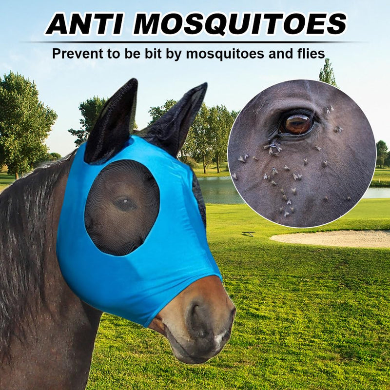5 Pcs Horse Fly Mask with Ears Protection, Breathable Elastic Fabric Horse Full Face Coverage Mask with Eyes Protection and UV Sunlight Protection for Small Size Mini Horses (5 PCS) 5 PCS