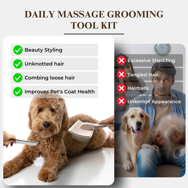 Specialized Grooming Tool for Great Pyrenees and Doodles (Goldendoodles, Poodles & Labradoodles) - Dog Slicker Brush & Comb Kit: Work Through Dense and Long Coats, for Both Matted Hair and Shedding - PawsPlanet Australia