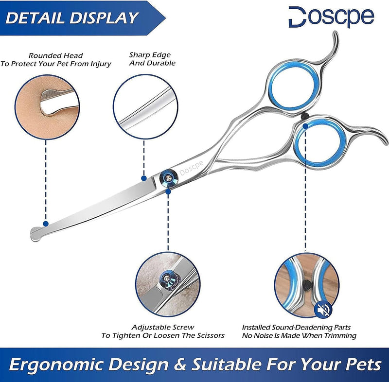 Dog Grooming Scissors Set with Safety Round Tip Dog Grooming Shears Stainless Steel Professional 6 in 1 Pet Grooming Scissor for Dog Cat Other Animals Hair Cutting Trimming Right Left Handed - PawsPlanet Australia