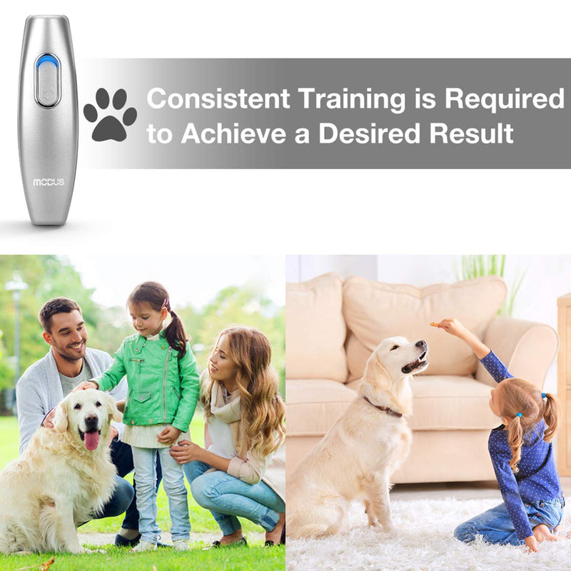 MODUS Bark Control Device - Anti Barking Device, 2-in-1 Dog Training Tool, 16.4 Ft Large Control Range, Safe to Use, Dog Silencer Dogs, Ultrasonic Dog Whistle Indoor&Outdoor Silver - PawsPlanet Australia