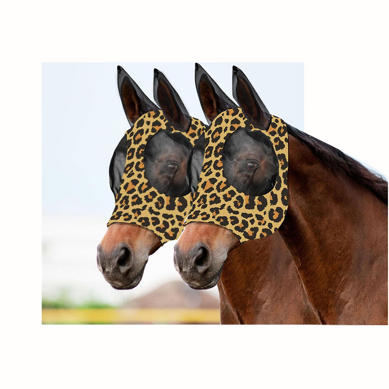 Horse Fly Mask, Stretch Fly Mask, Suitable for Horses with Ears, UV Protection, Pest Control, Comfortable Mesh, No Nose, Fits Medium-Sized Horses (2pcs Medium)