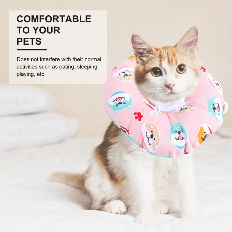 TEHAUX Adjustable Cotton Cat Collar for Cats and Kittens after Surgery with Pleasant Sweet Pattern to Protect Against Wound Licking and Promote Faster Recovery