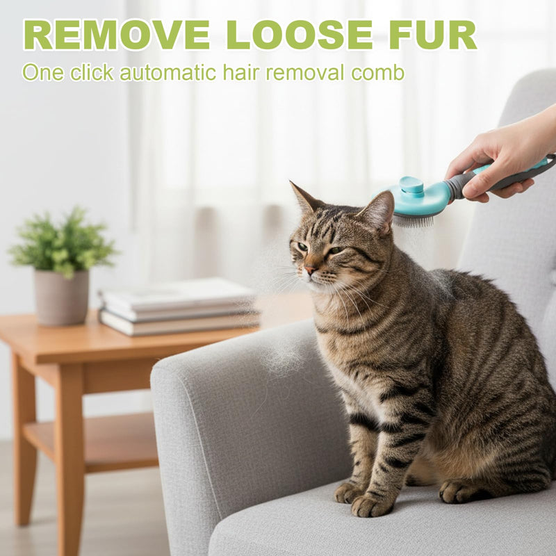 2 Pcs Cat Dog Brush, Pet Grooming Comb, Self Cleaning Cat Dog Slicker Brushes for Shedding, Pet Grooming Tool, One Click to Clean, Easy to Remove Loose Fur, for Shedding & Furry Pets, Blue, Green