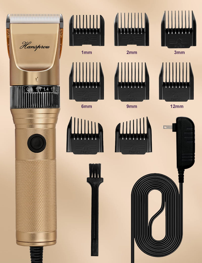 Dog Grooming Clippers, Professional Dog Clipper for Thick Coat 12V Plug-in Pet Trimmer High Power Pet Clippers Low Noise with Guard Combs Brush for Dogs Cats and Other Animal 12V Motor Gold-1 - PawsPlanet Australia