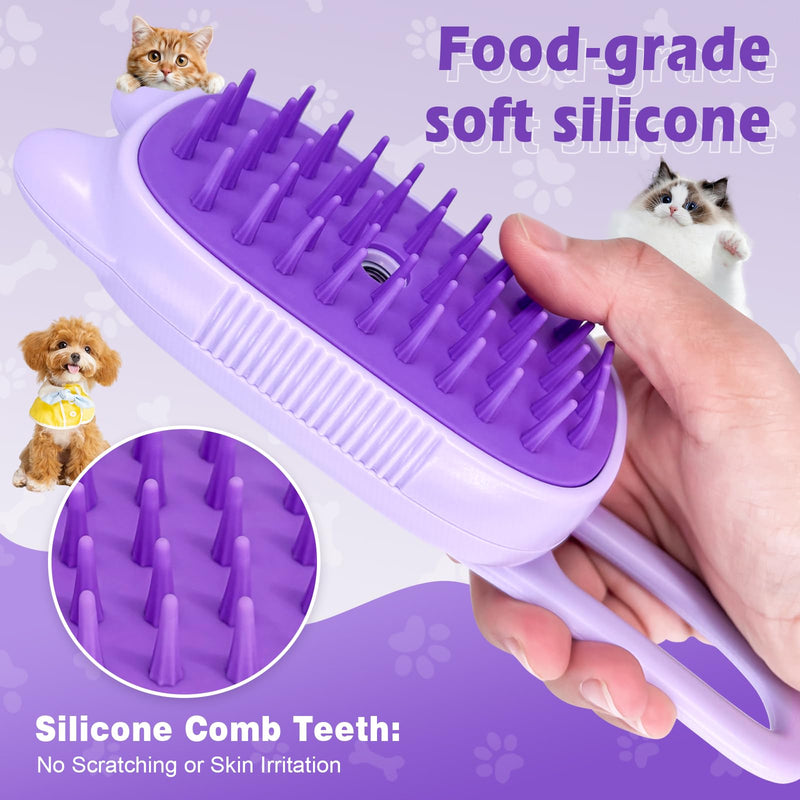 Cat Steam Brush for Shedding, Spritz Defur Comb 3 in 1 Pet Rechargeable Steam Brush Tool for Long and Short Haired Cats and Dogs, Anti-Static, Shedding, Detangling, Massage & Combing (Purple) - PawsPlanet Australia