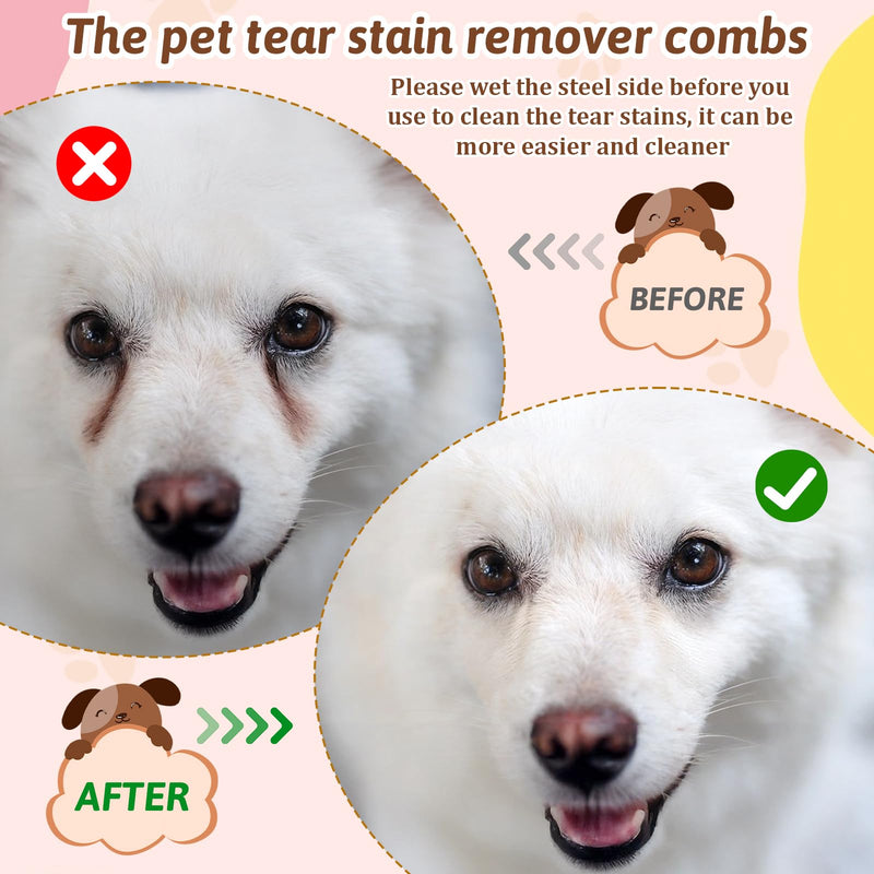 2 PCS Double-Sided Dog Grooming Combs, Dog Eye Combs Soft Bristles Dog Eye Cleaning Brush Facial Brush and Tear Stain Removal Tool for Dogs Puppies and Cats Removing Booger Flea Gunk Crust Mucus - PawsPlanet Australia