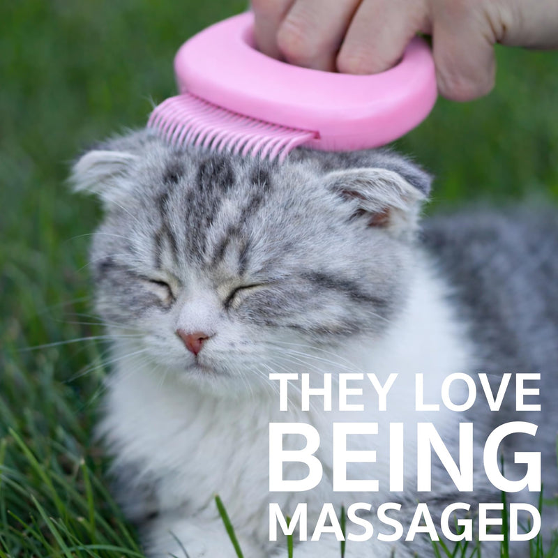 Pet Hair Removal Massage Shell Comb, Soft Deshedding & Dematting Grooming Brush for Dogs, Cats, Puppies & Rabbits – Removes Loose Fur & Mats, For Long & Short Hair (Pink) Pink