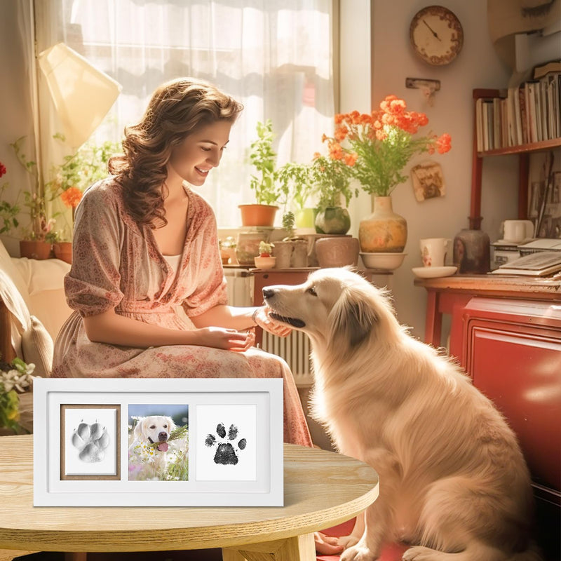 Dog Paw Print Kit Keepsake, Pet Paw Print Impression Kit with No Toxic Clay and No Mess Ink Pad, Wood Dog Memorial Picture Frame, Dog Memorial Gifts for Dog Lovers White - PawsPlanet Australia