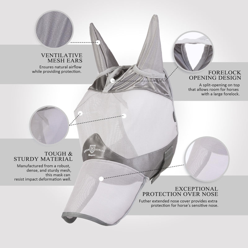 Harrison Howard Full Face Horse Fly Mask UV Protection and Breathable for Equine Use Comfortable Grey L