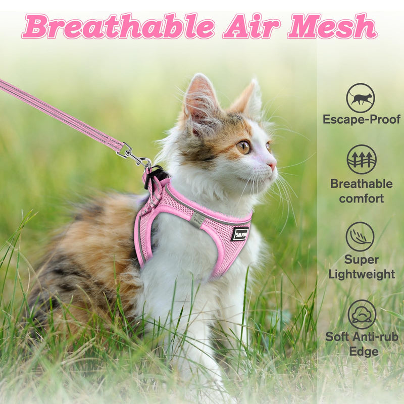 Cat Harness and Leash for Walking Escape Proof, Adjustable Kitten Vest Harness Reflective Soft Mesh Puppy Harness for Outdoor, Comfort Fit, Easy to Control (NPink, XXS) XX-Small NPink - PawsPlanet Australia