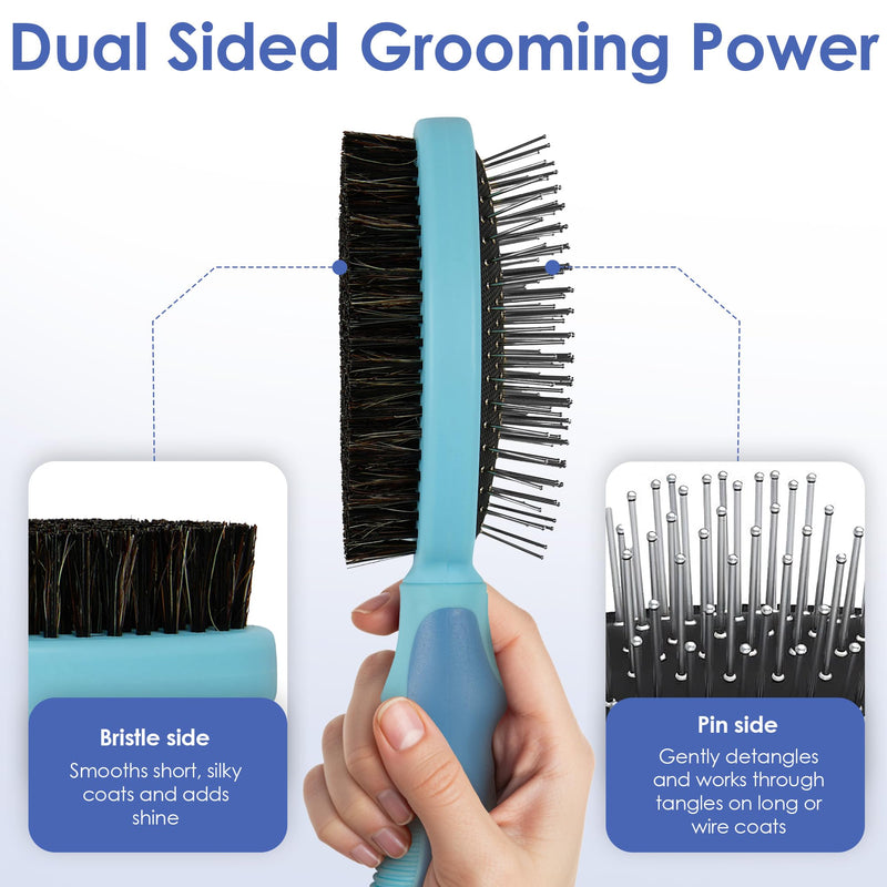 American Kennel Club AKC 2-Sided ProBrush™ – Double-Sided Bristle & Pin Grooming Brush with Complimentary Bath Brush – for Dogs & Cats of All Coat Types - PawsPlanet Australia