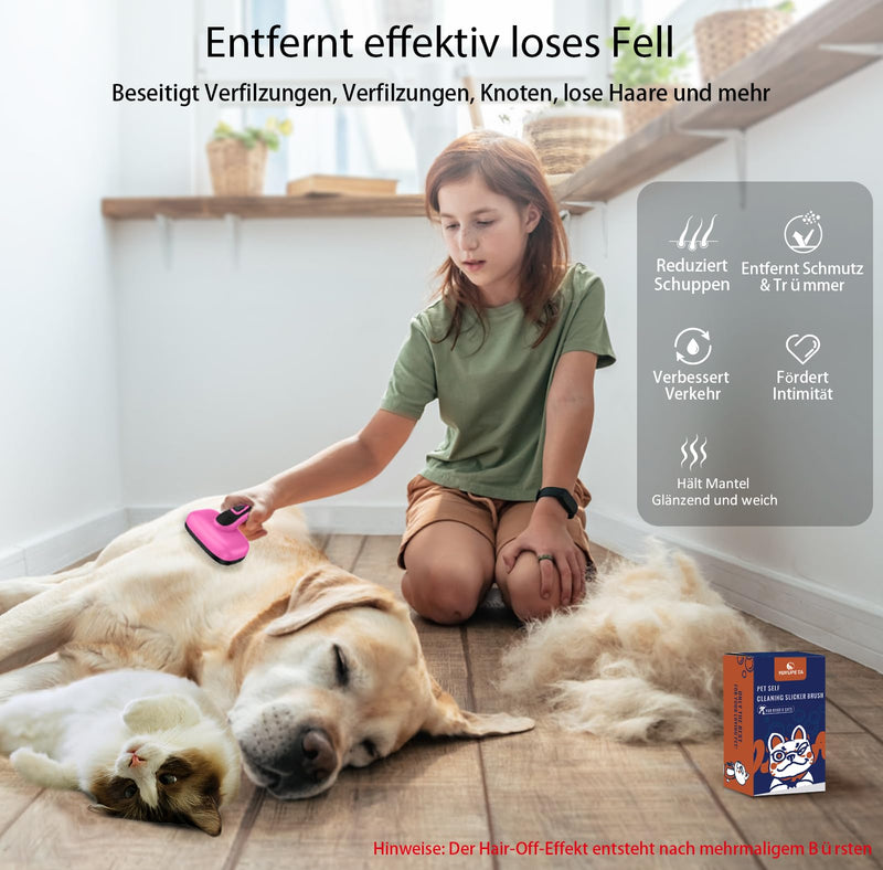 Dog Self Cleaning Slicker Brush for Shedding, Ideal for Short Long Haired Dogs, Including Cat. Removes Loose Fur, Undercoat, Mats, Tangled Hair. Suit for Small Medium Large Animal, Pink