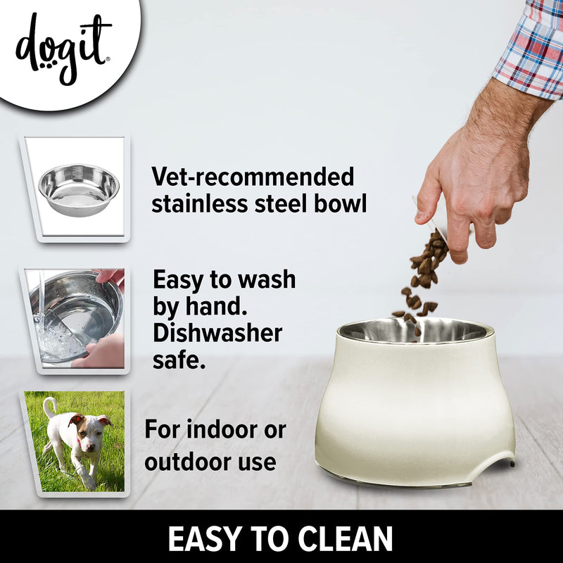 Dogit Elevated Dog Bowl, Stainless Steel Dog Food and Water Bowl for Small Dogs, White, 73745 Off White