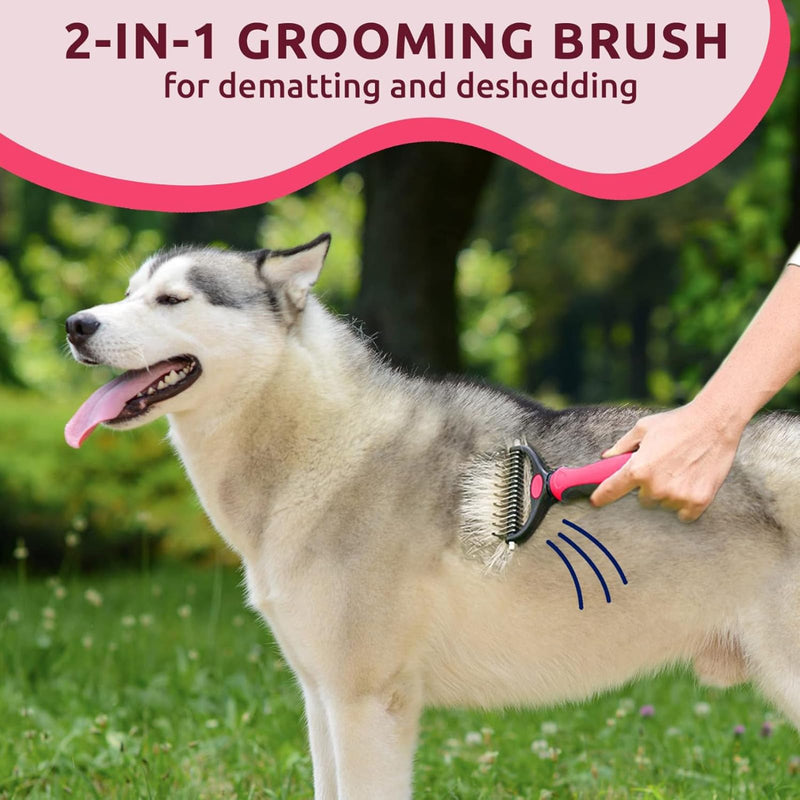 Pet Dematting Comb, Double-Sided Grooming Rake for Dogs and Cats, Deshedding Tool for Removing Knots and Tangles (Pink, L) Pink