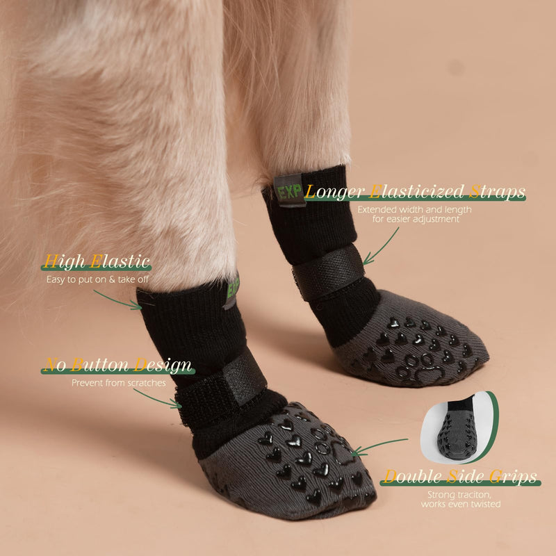 EXPAWLORER Anti Slip Dog Socks to Prevent Licking Paws - Dog Boots & Paw Protectors for Winter, Dog Booties for Hardwood Floors, Dog Shoes for Cold/Hot Pavement, Small Medium Large Senior Dogs Black - PawsPlanet Australia