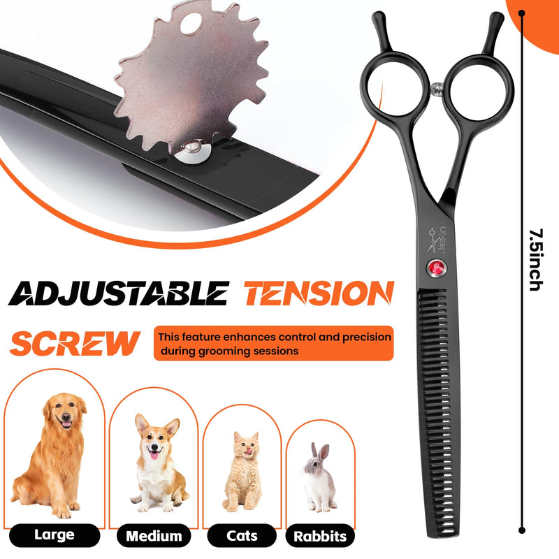 JASON 7.5" Dog Grooming Scissor - Professional Thinning Shear with 37 Teeth Japanese Stainless Steel Blender Scissors for Dogs, Cats and Other Pets (Thinning, Black) Christmas Gift Thinner - PawsPlanet Australia