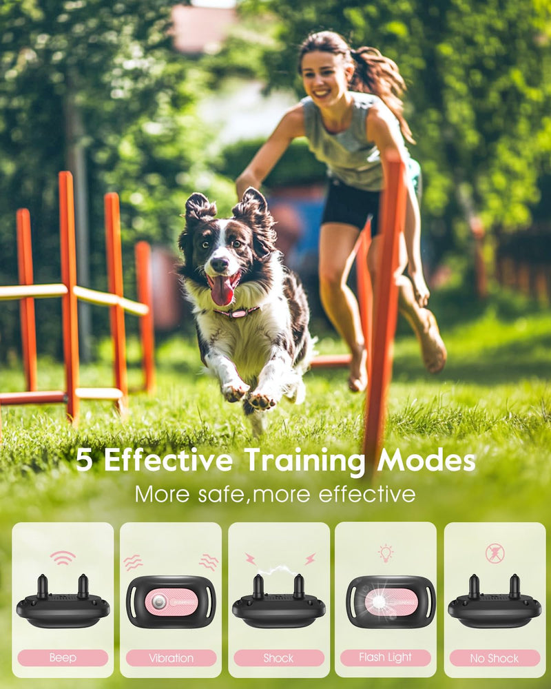 SLOPEHILL Dog Shock Collar,4200FT Dog Training Collar with Remote,IPX8 Waterproof E-Collar with Beep,Vibration,Shock,Flash Light,No Shock Mode,Electric Shock Collar for Small Medium Large Dog,Pink Pink - PawsPlanet Australia