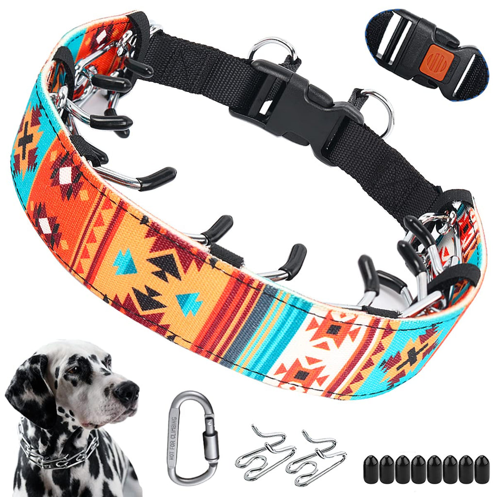 Mayerzon No Pull Dog Collar, Anti Pull Collars for Small Medium Large Dogs, Dog Training Collar with Printed Nylon Cover, Walking Collar with Carabiner and Adjustable Links Orange boho Small,2.5mm,15.7-Inch,10-14"Neck