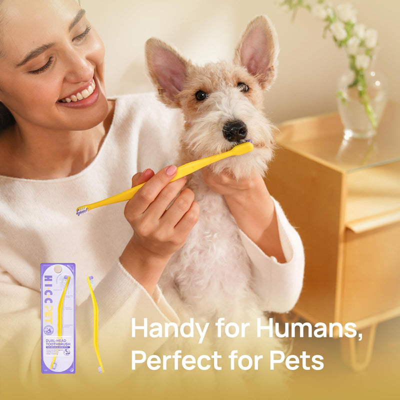HICC PET Toothbrush for Dogs & Large Cats, Vet-Recommended Ergonomic Pet Toothbrush for Easy Teeth Cleaning, Gentle on Gums, Cat & Dog Dental Care, Improves Oral Hygiene. Toothpaste Not Included Yellow for Dogs & Large Cats