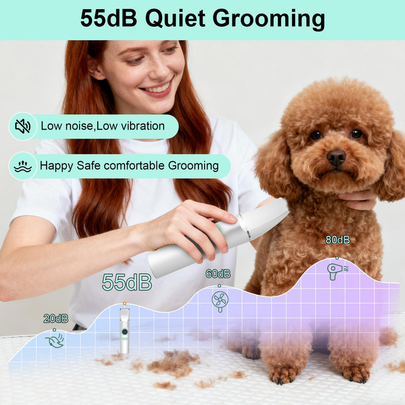 TBTeek Dog Clippers with LED Light, Cordless Dog Grooming Kit 5 in 1, Rechargeable Quiet Pet Clippers Paw Trimmer Nail Grinder for Body Face Ears Paw Nail