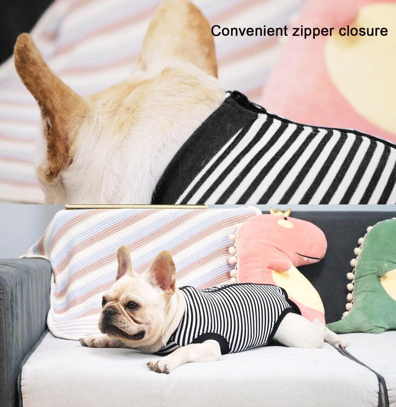 Dogs Cats Recovery Suit After Surgery Professional Pet Recovery Shirts Dog Abdominal Wounds Bandages Black-White 3XL Narrow Striped Black Suit 3XL(Back 25.6",chest 33") - PawsPlanet Australia